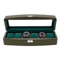 Green Leather 6 Watch Box with Glass Lid Premium Quality by Aevitas