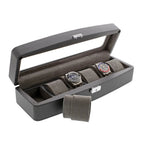 Grey Leather 6 Watch Box with Glass Lid Premium Quality by Aevitas