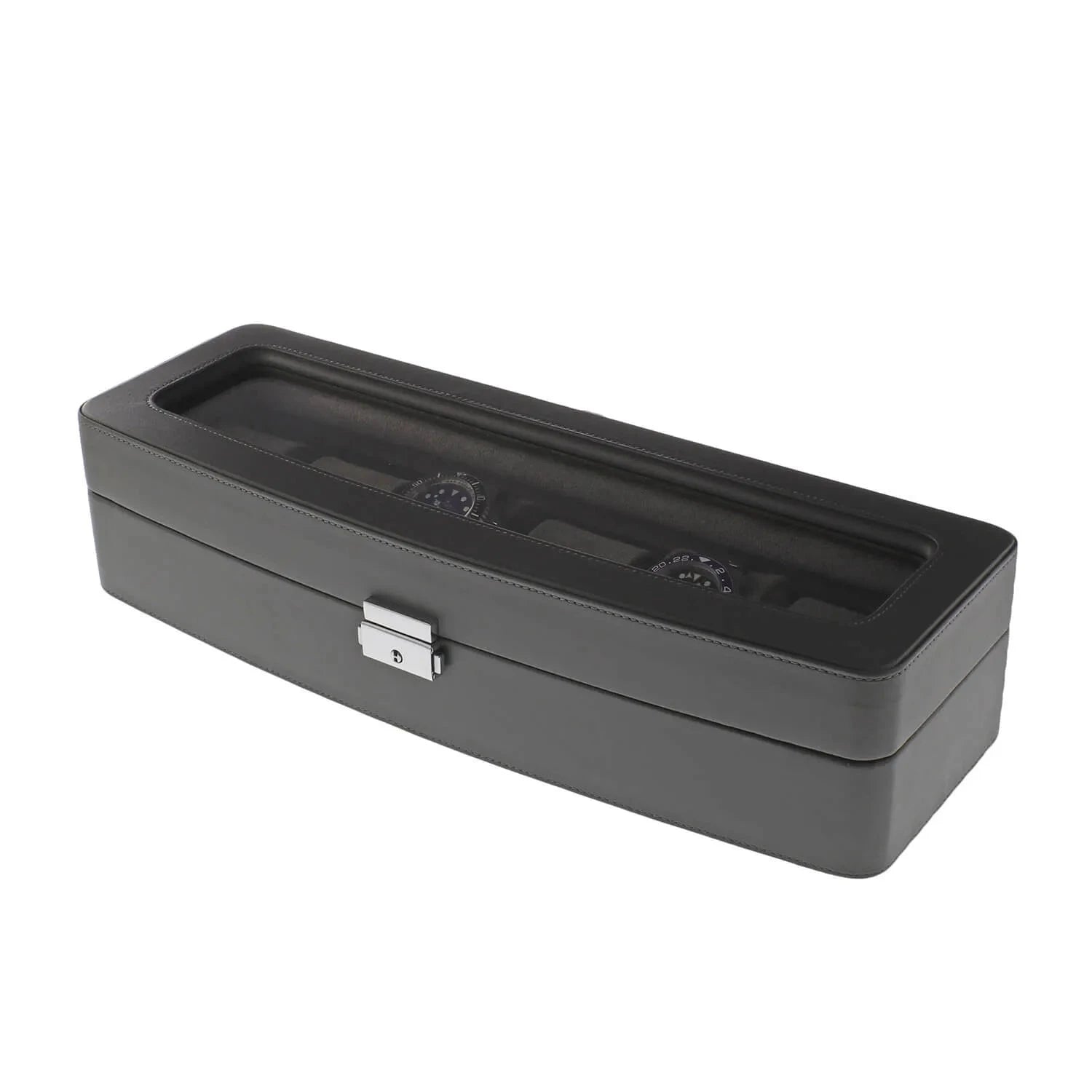 Grey Leather 6 Watch Box with Glass Lid Premium Quality by Aevitas