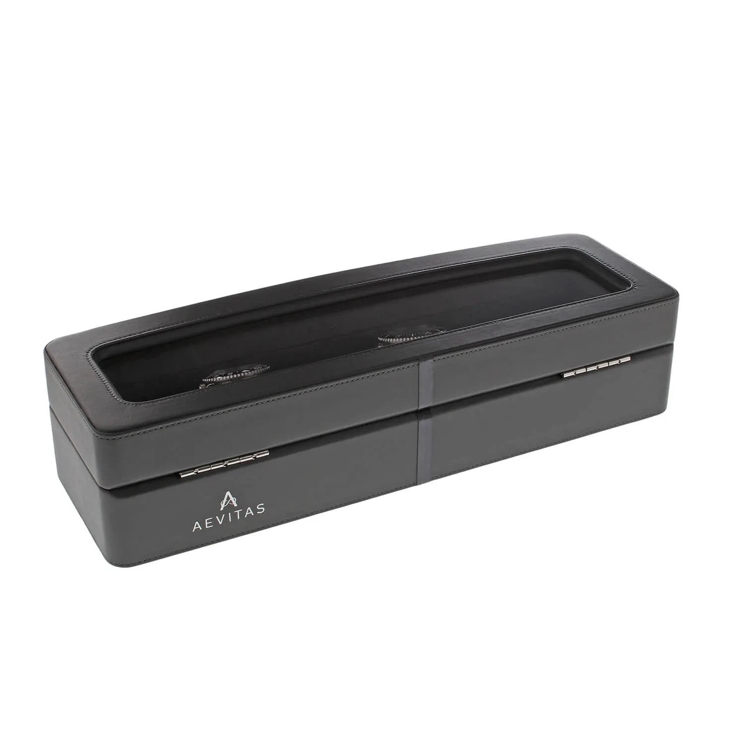 Grey Leather 6 Watch Box with Glass Lid Premium Quality by Aevitas