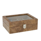 Light Burl Walnut Wood Collectors Box for 4 Watches and 16 Pair Cufflinks by Aevitas