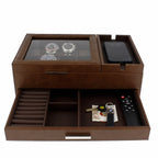 Men's Large Brown Valet Tray with 8 Watch Holders by Aevitas
