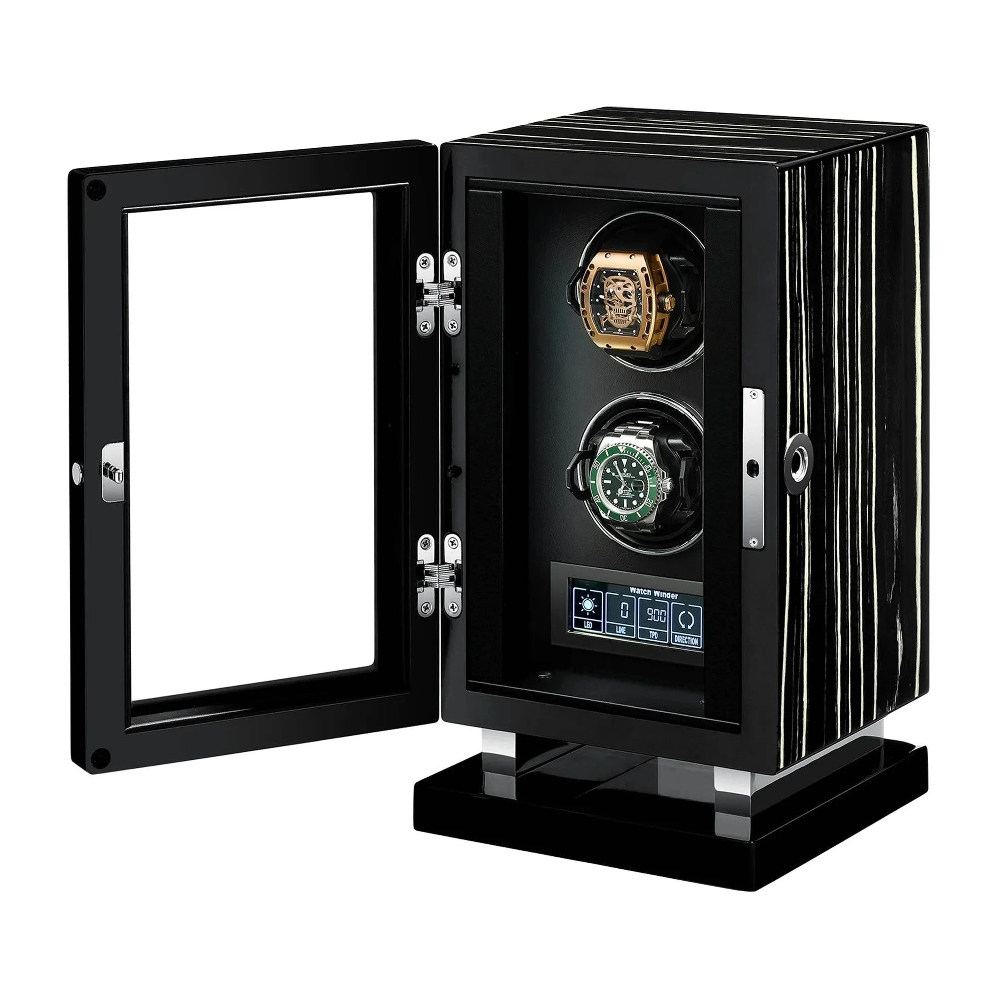 Premium 2 Watch Winder in Zebrano Ebony Wood Piano Lacquer by Aevitas