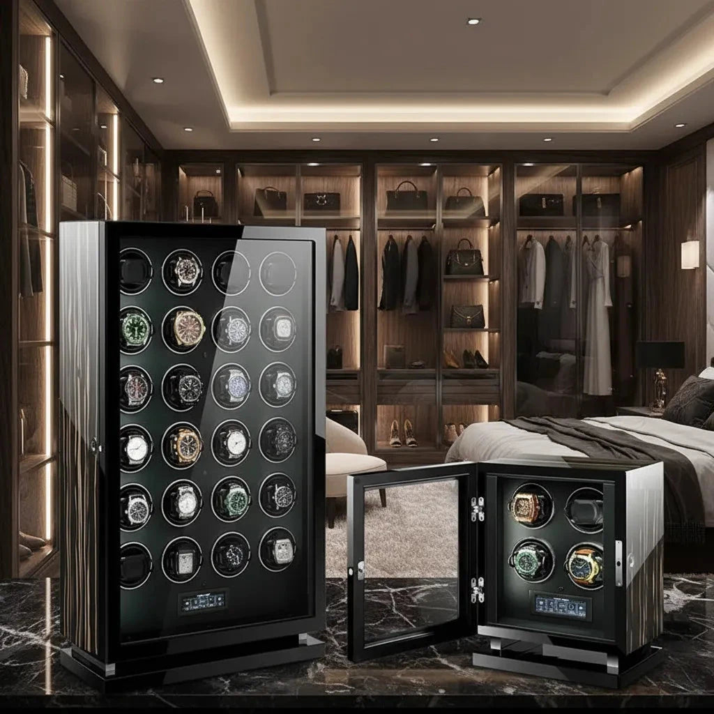 Premium 24 Watch Winder in Striped Ebony Wood Piano Lacquer by Aevitas