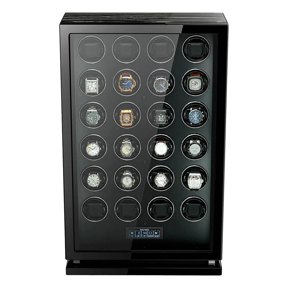 Premium 24 Watch Winder in Striped Ebony Wood Piano Lacquer by Aevitas