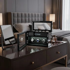 Premium 3 Watch Winder with Storage in Zebrano Ebony Wood by Aevitas