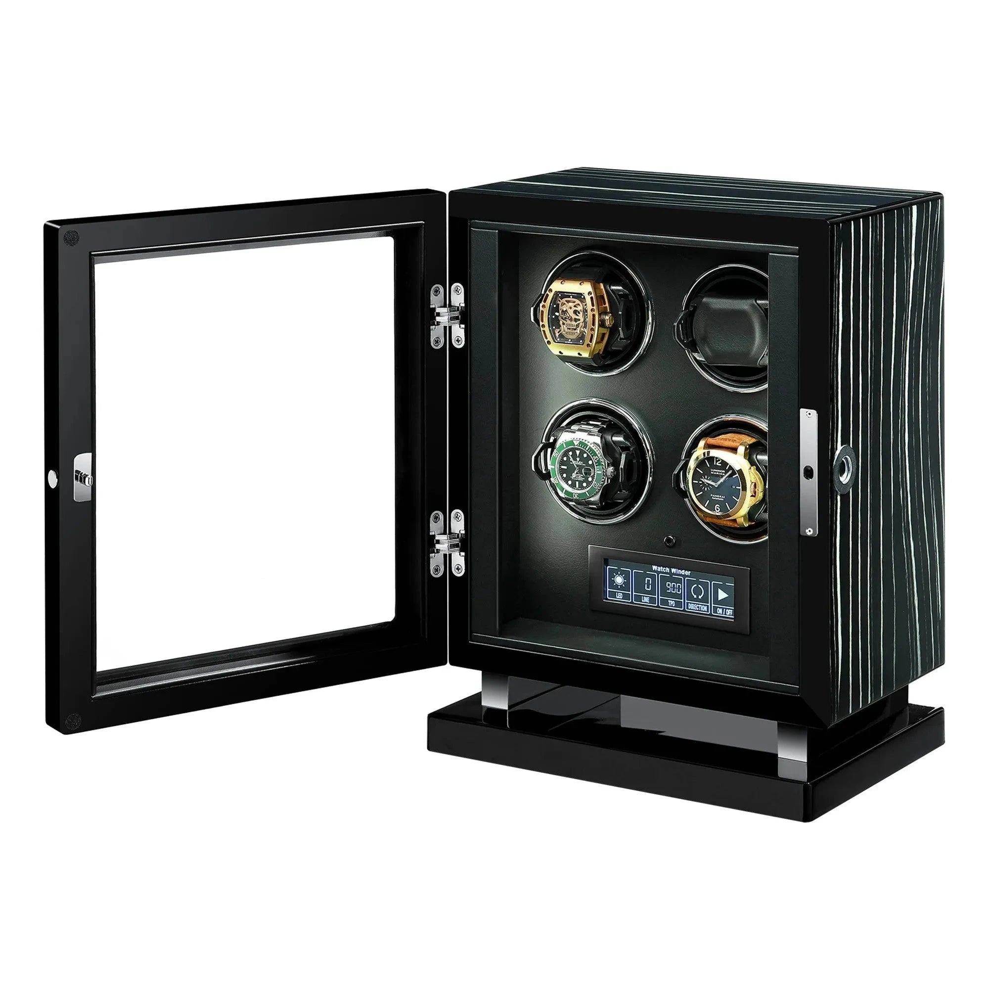 Premium 4 Watch Winder in Zebrano Ebony Wood Piano Lacquer by Aevitas