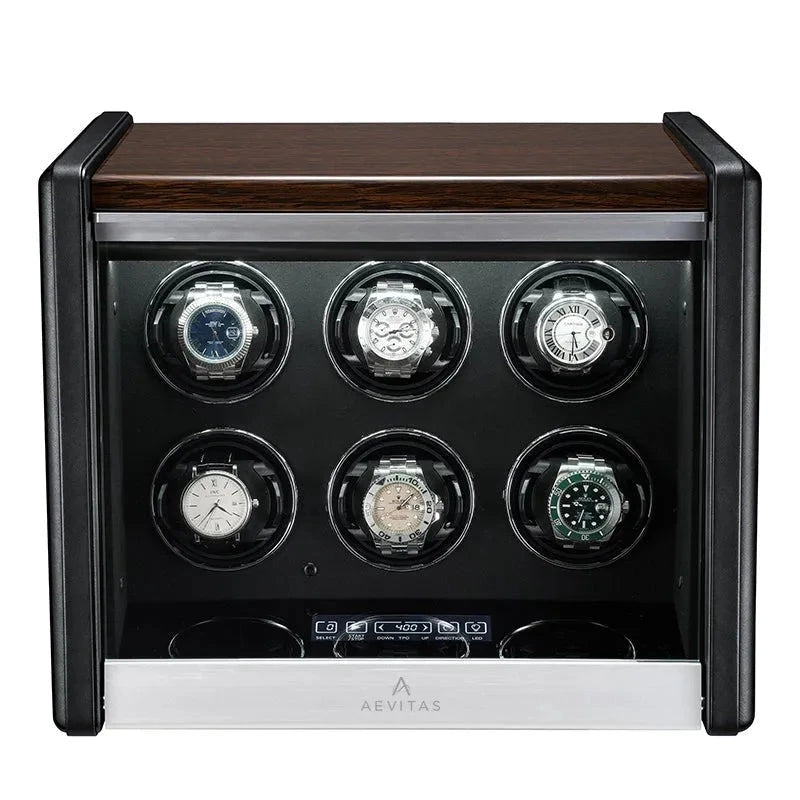 Premium 6 Watch Winder in Dark Walnut Wood Piano Lacquer by Aevitas