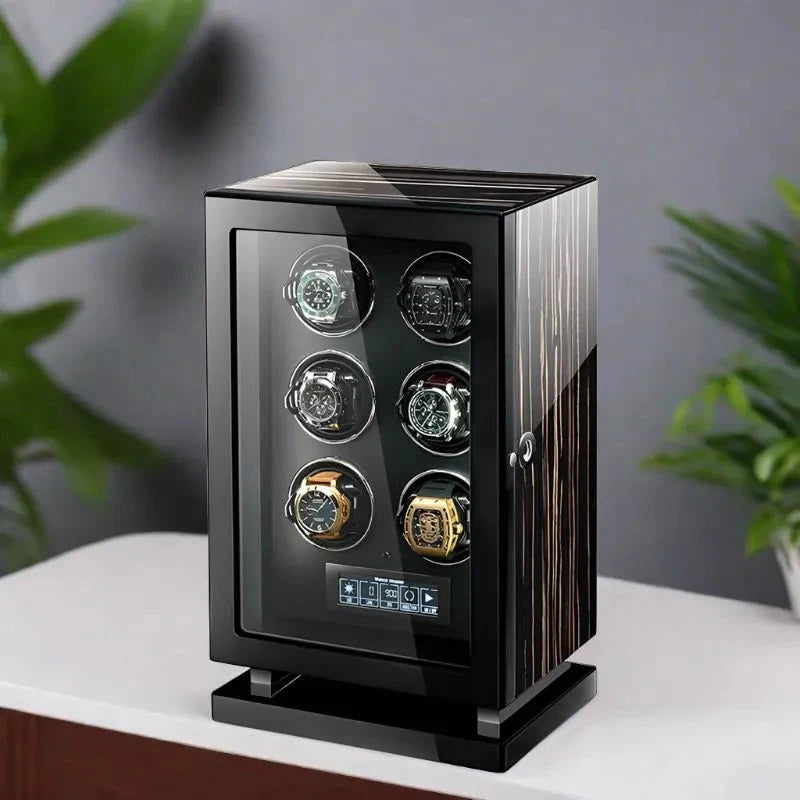 Premium 6 Watch Winder in Zebrano Ebony Wood Piano Lacquer by Aevitas