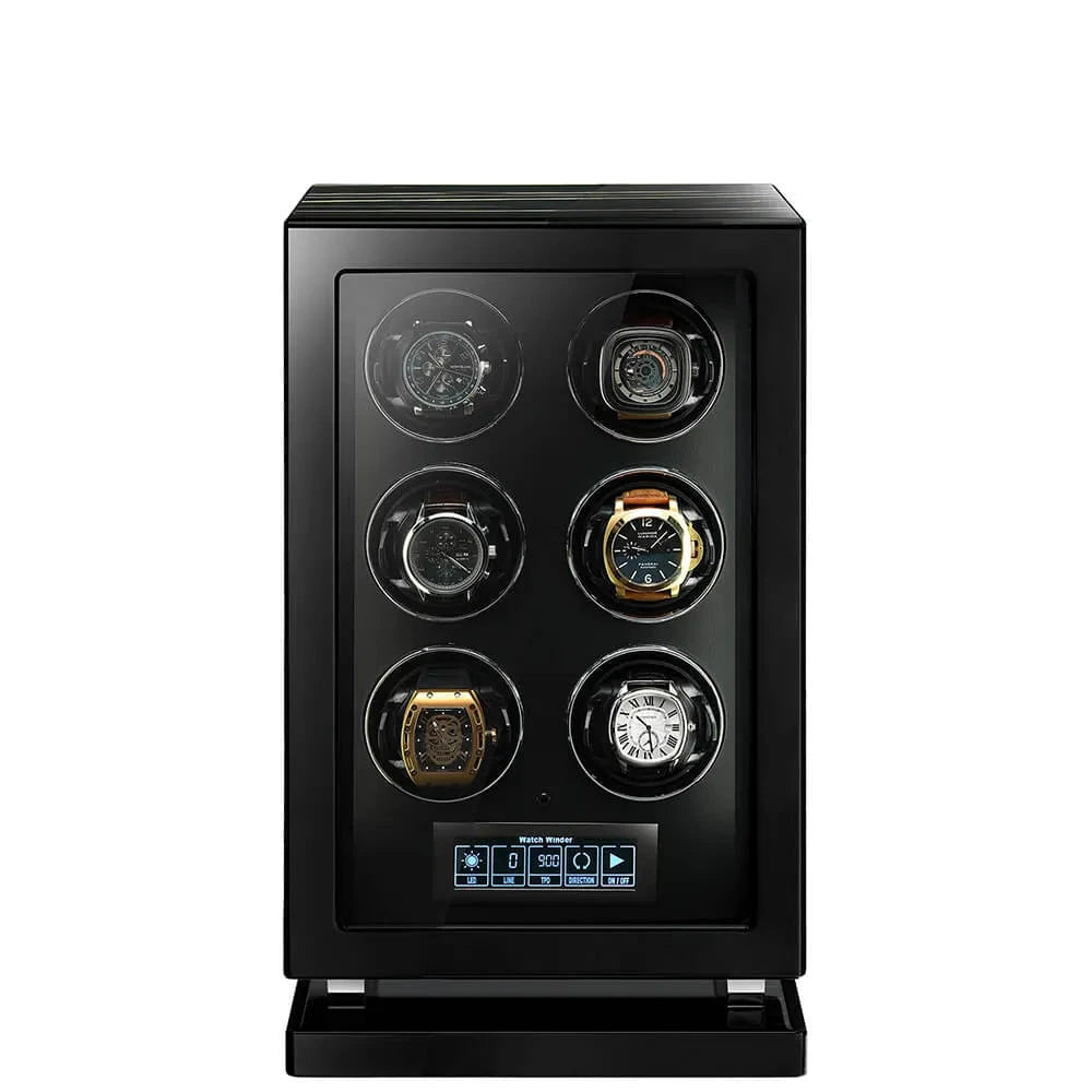 Premium 6 Watch Winder in Zebrano Ebony Wood Piano Lacquer by Aevitas
