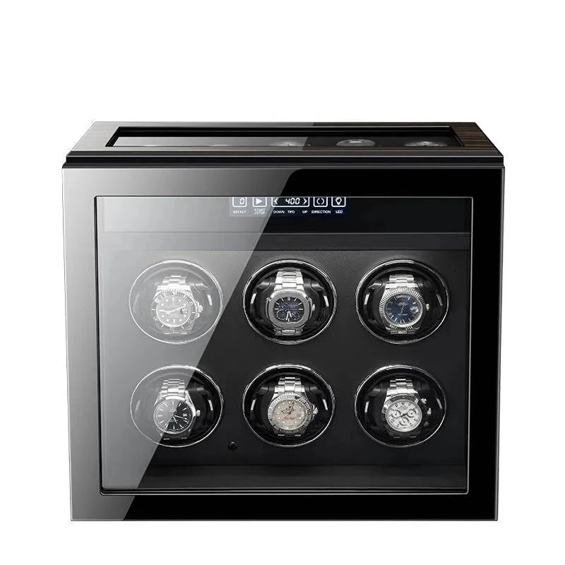 Premium 6 Watch Winder with Storage in Zebrano Ebony Wood by Aevitas