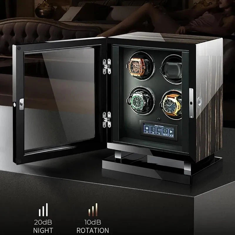 Premium 9 Watch Winder in Striped Ebony Wood Piano Lacquer by Aevitas