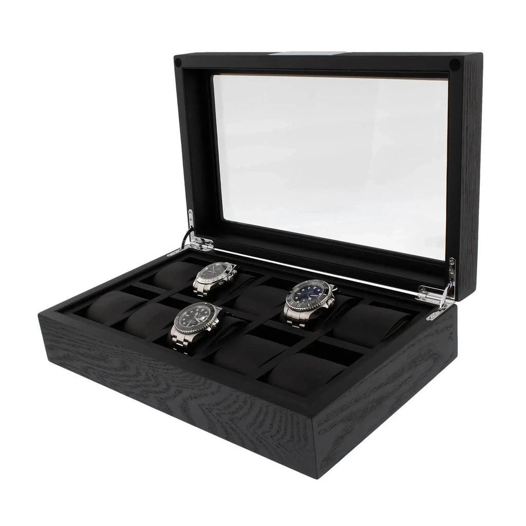 Premium Black Oak Veneer Watch Box for 10 Watches