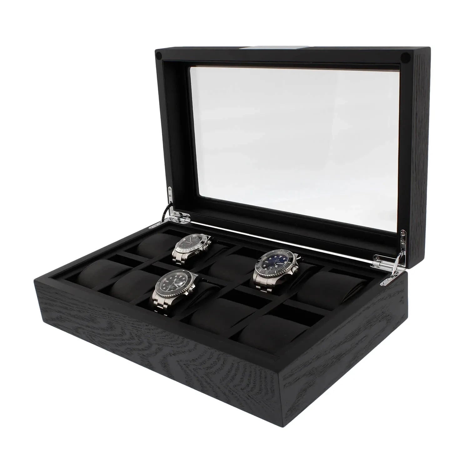 Premium Black Oak Veneer Watch Box for 10 Watches