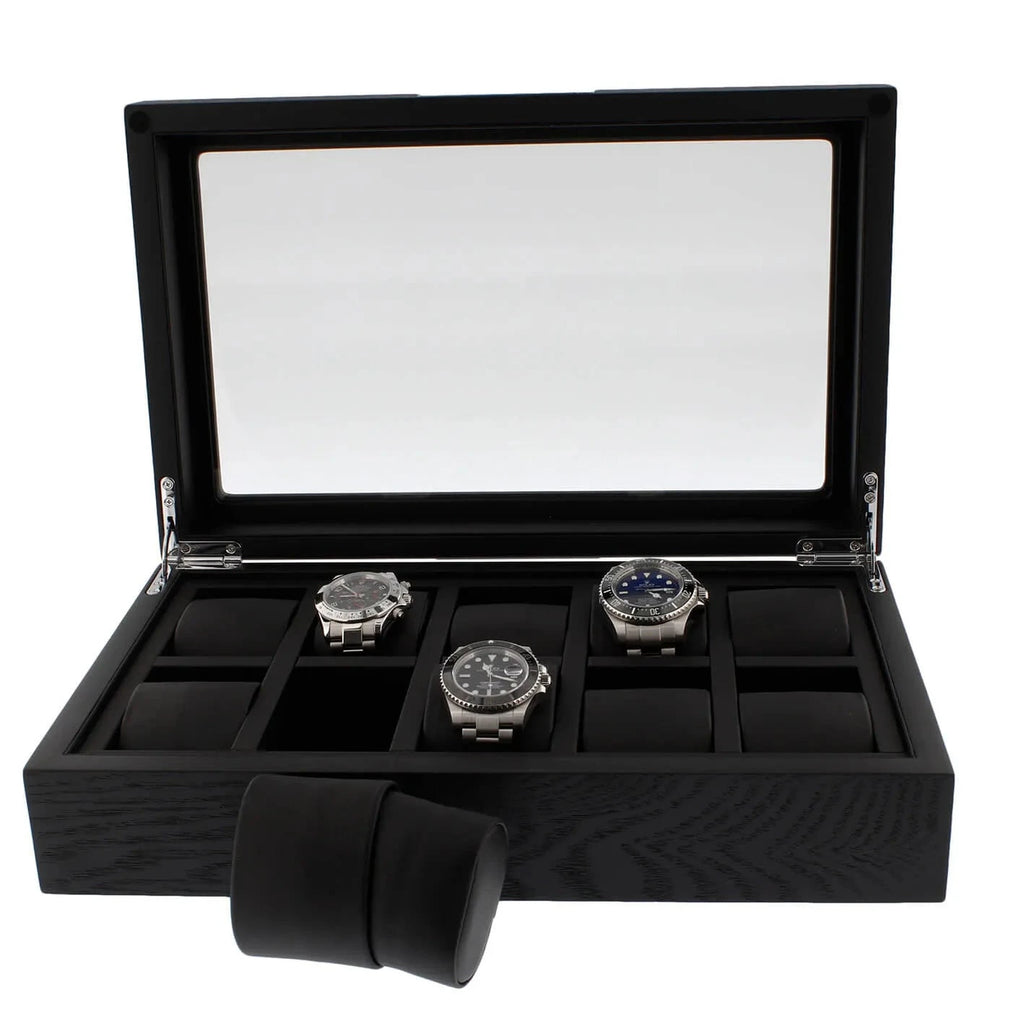 Premium Black Oak Veneer Watch Box for 10 Watches