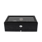 Premium Black Oak Veneer Watch Box for 10 Watches Extra Storage Drawer