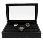 Premium Black Oak Veneer Watch Box for 10 Watches