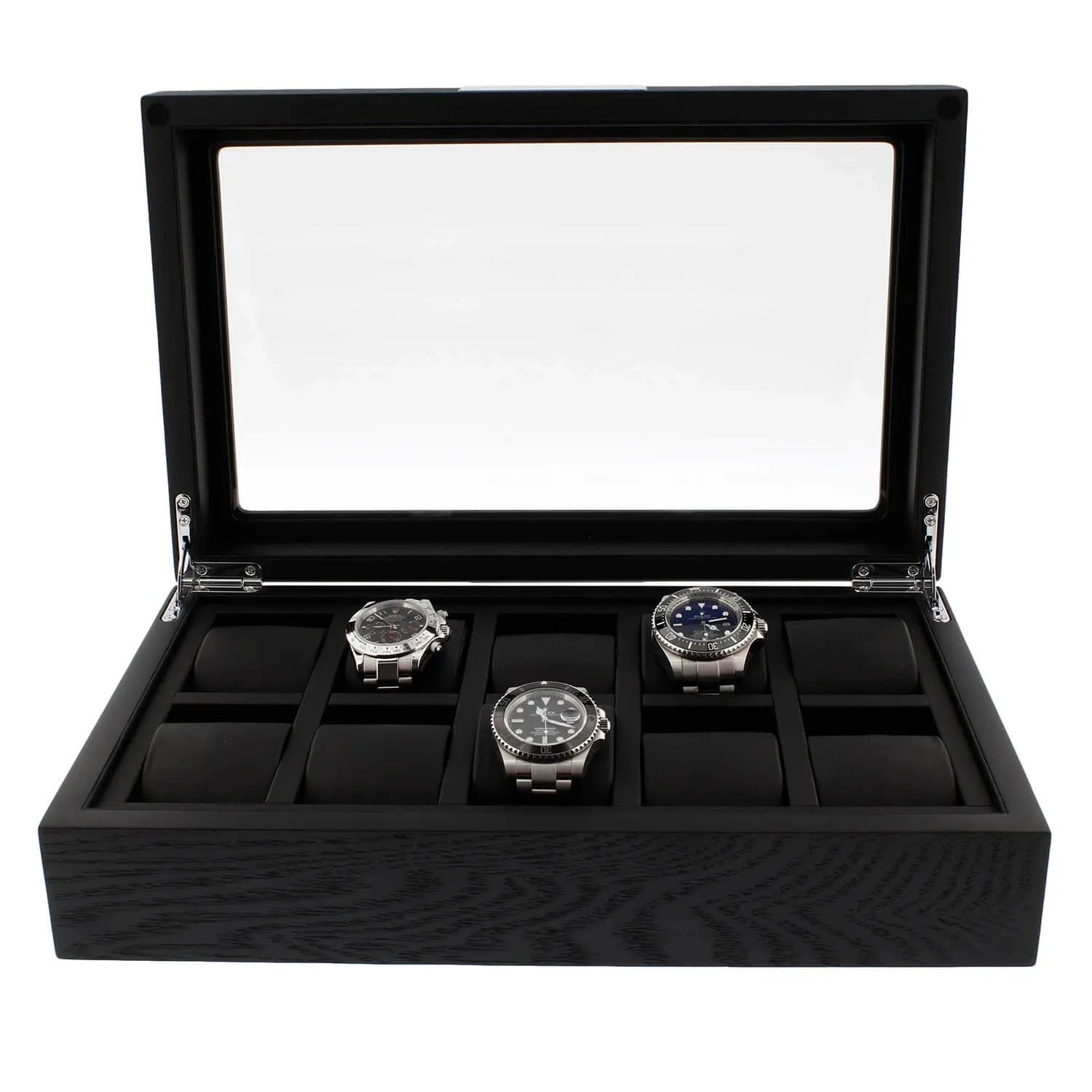 Premium Black Oak Veneer Watch Box for 10 Watches