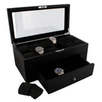 Premium Black Oak Veneer Watch Box for 22 Watches with Drawer