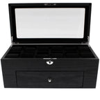 Premium Black Oak Veneer Watch Box for 22 Watches with Drawer