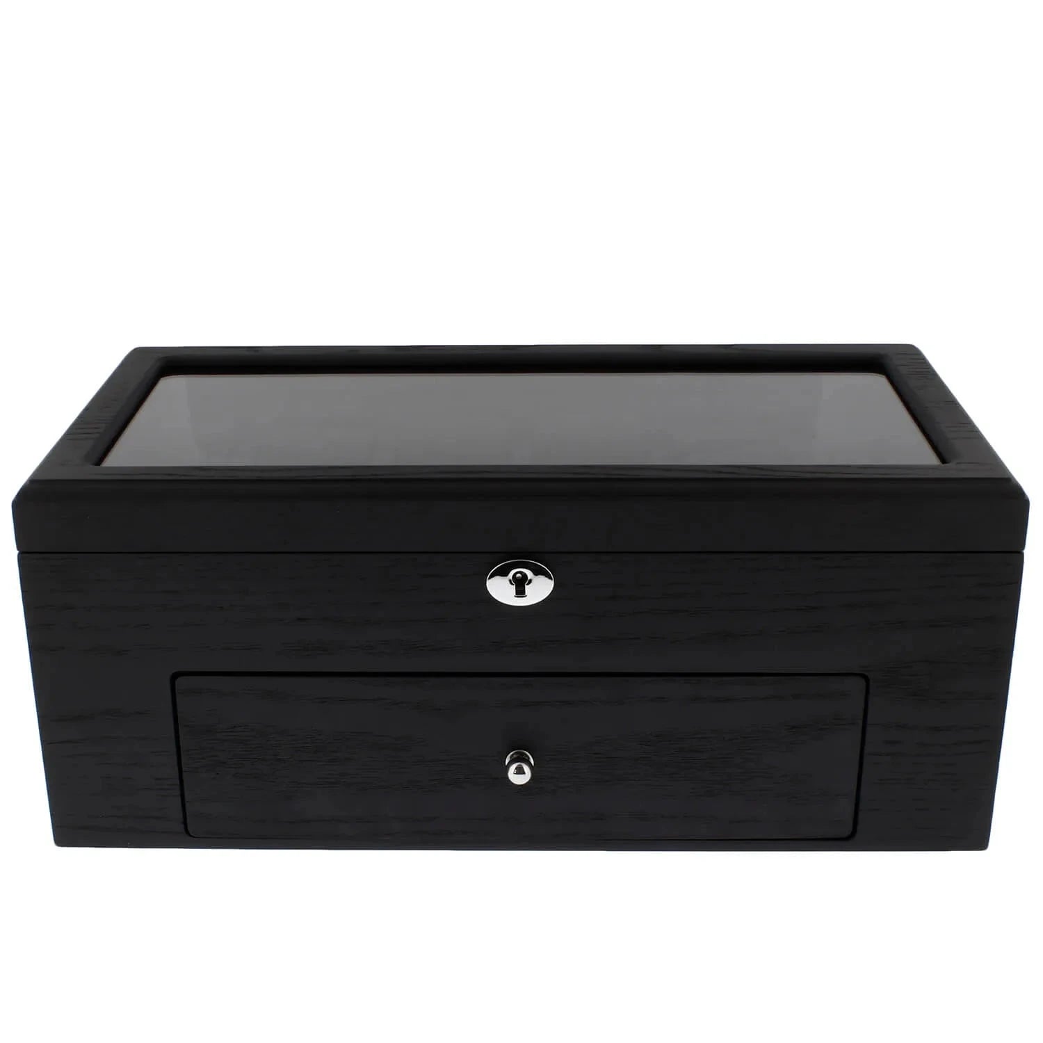 Premium Black Oak Veneer Watch Box for 22 Watches with Drawer