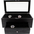 Premium Black Oak Veneer Watch Box for 22 Watches with Drawer