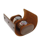Premium Double Watch Roll Brown Leather Super Soft Tan Suede Lining