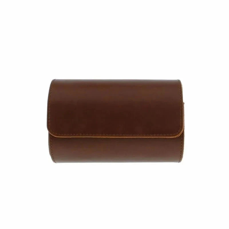 Premium Double Watch Roll Brown Leather Super Soft Tan Suede Lining
