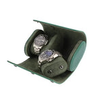 Premium Double Watch Roll Green Leather with Super Soft Suede Lining