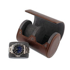 Premium Double Watch Roll Vintage Brown Leather Super Soft Grey Suede Lining