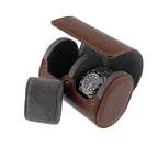 Premium Double Watch Roll Vintage Brown Leather Super Soft Grey Suede Lining