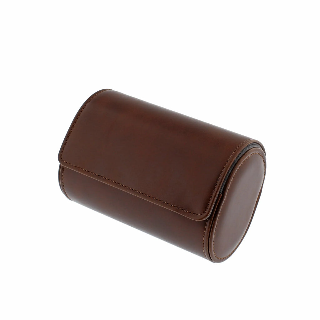 Premium Double Watch Roll Vintage Brown Leather Super Soft Grey Suede Lining