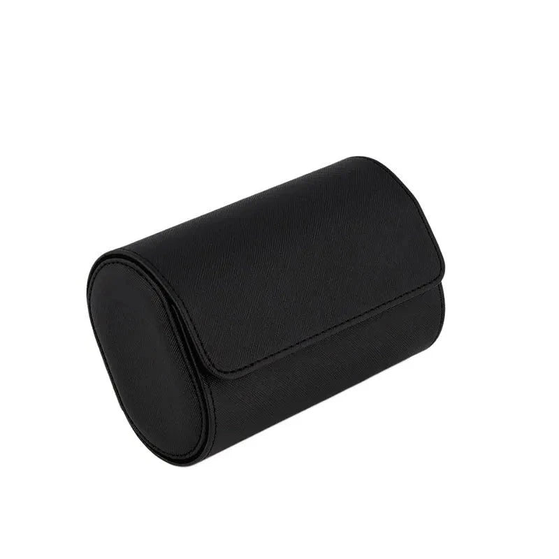 Premium Double Watch Roll in Black Saffiano Leather Super Soft Black Lining