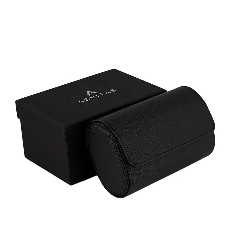 Premium Double Watch Roll in Black Saffiano Leather Super Soft Black Lining