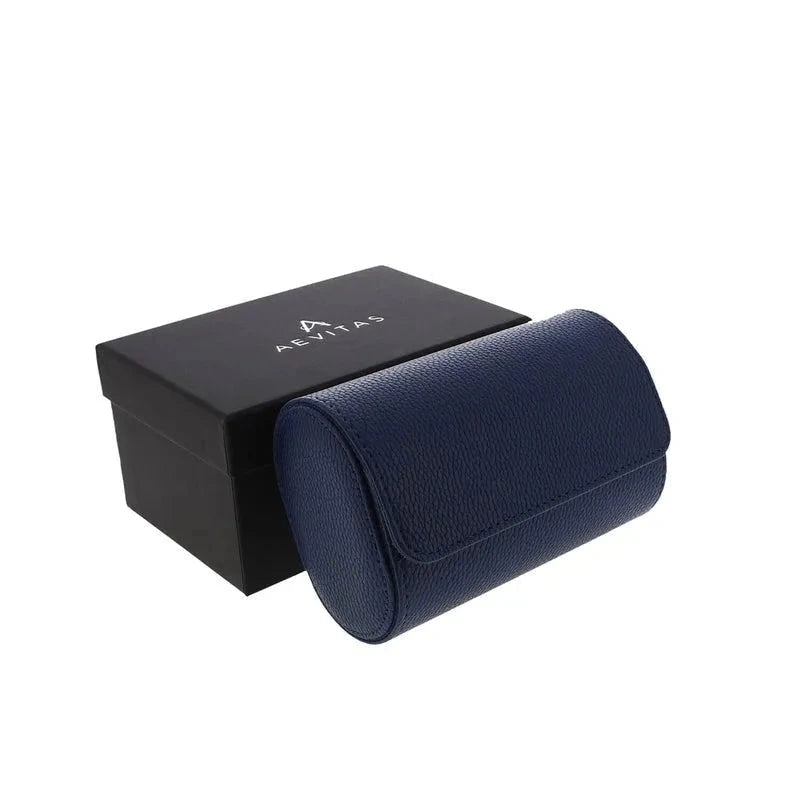 Premium Double Watch Roll in Blue Leather with Super Soft Suede Lining