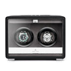 Premium Dual Watch Winder Black Genuine Leather Mains Powered by Aevitas