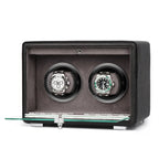 Premium Dual Watch Winder Black Genuine Leather Mains Powered by Aevitas