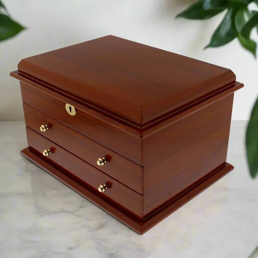 Premium Jewellery Box Extra Large Size Mahogany Wood with Camel Colour Lining by Aevitas