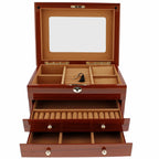 Premium Jewellery Box Extra Large Size Mahogany Wood with Camel Colour Lining by Aevitas