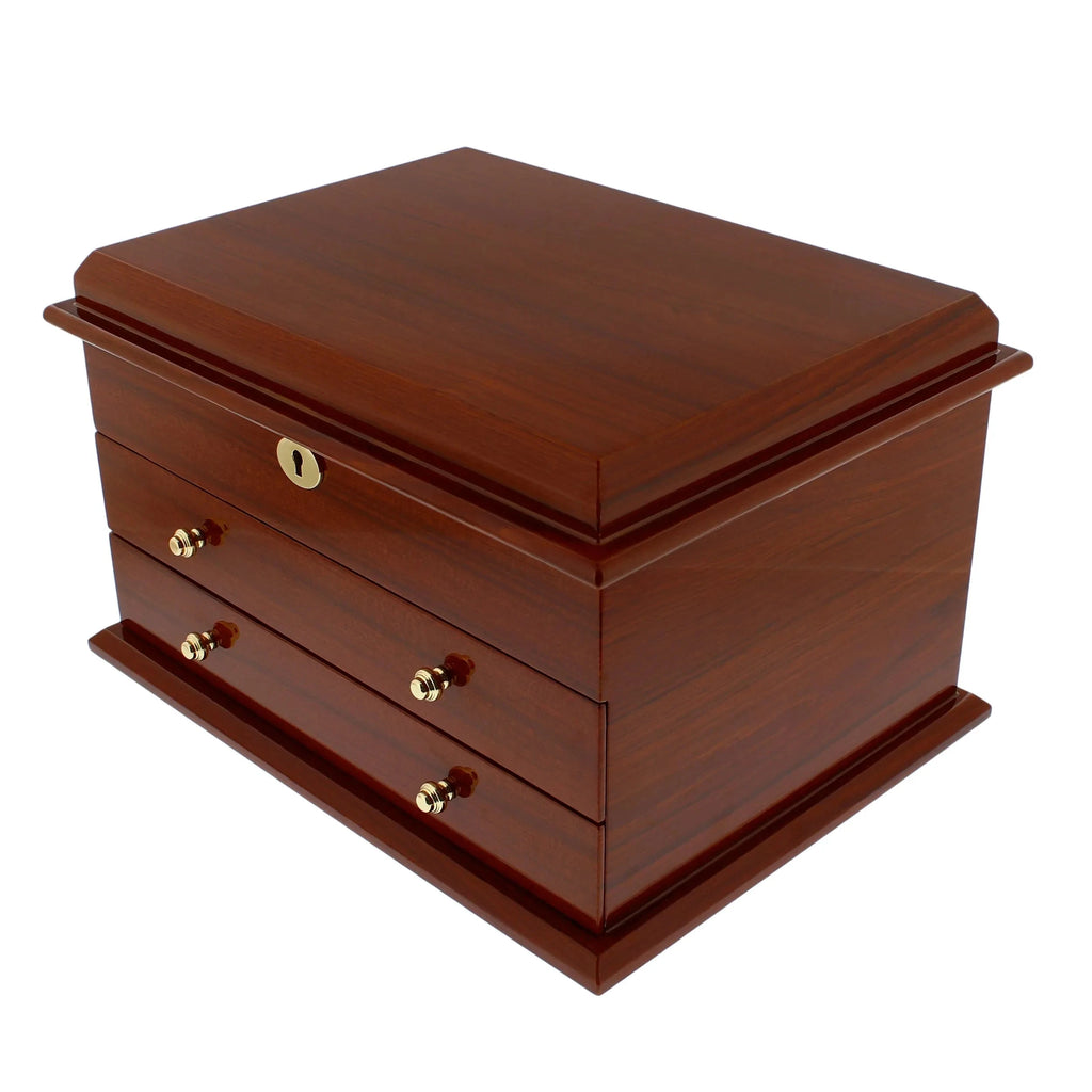 Premium Jewellery Box Extra Large Size Mahogany Wood with Camel Colour Lining by Aevitas