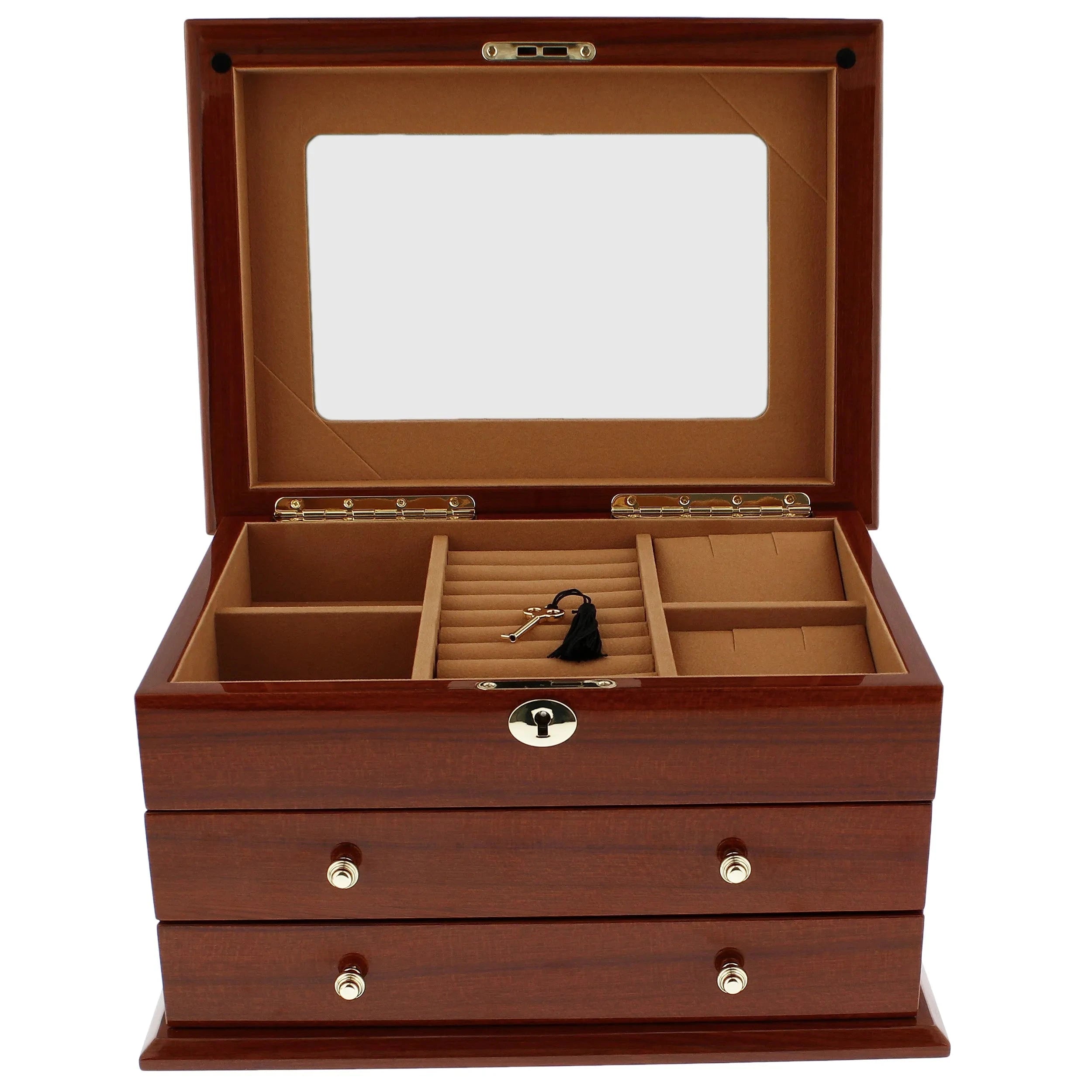 Premium Jewellery Box Extra Large Size Mahogany Wood with Camel Colour Lining by Aevitas
