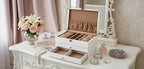 Premium Jewellery Box Extra Large Size White Gloss Finish with Camel Colour Lining by Aevitas