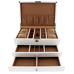 Premium Jewellery Box Extra Large Size White Gloss Finish with Camel Colour Lining by Aevitas
