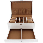 Premium Jewellery Box Extra Large Size White Gloss Finish with Camel Colour Lining by Aevitas