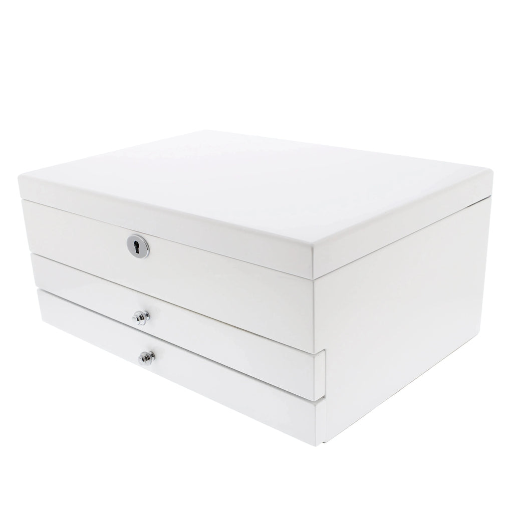 Premium Jewellery Box Extra Large Size White Gloss Finish with Camel Colour Lining by Aevitas