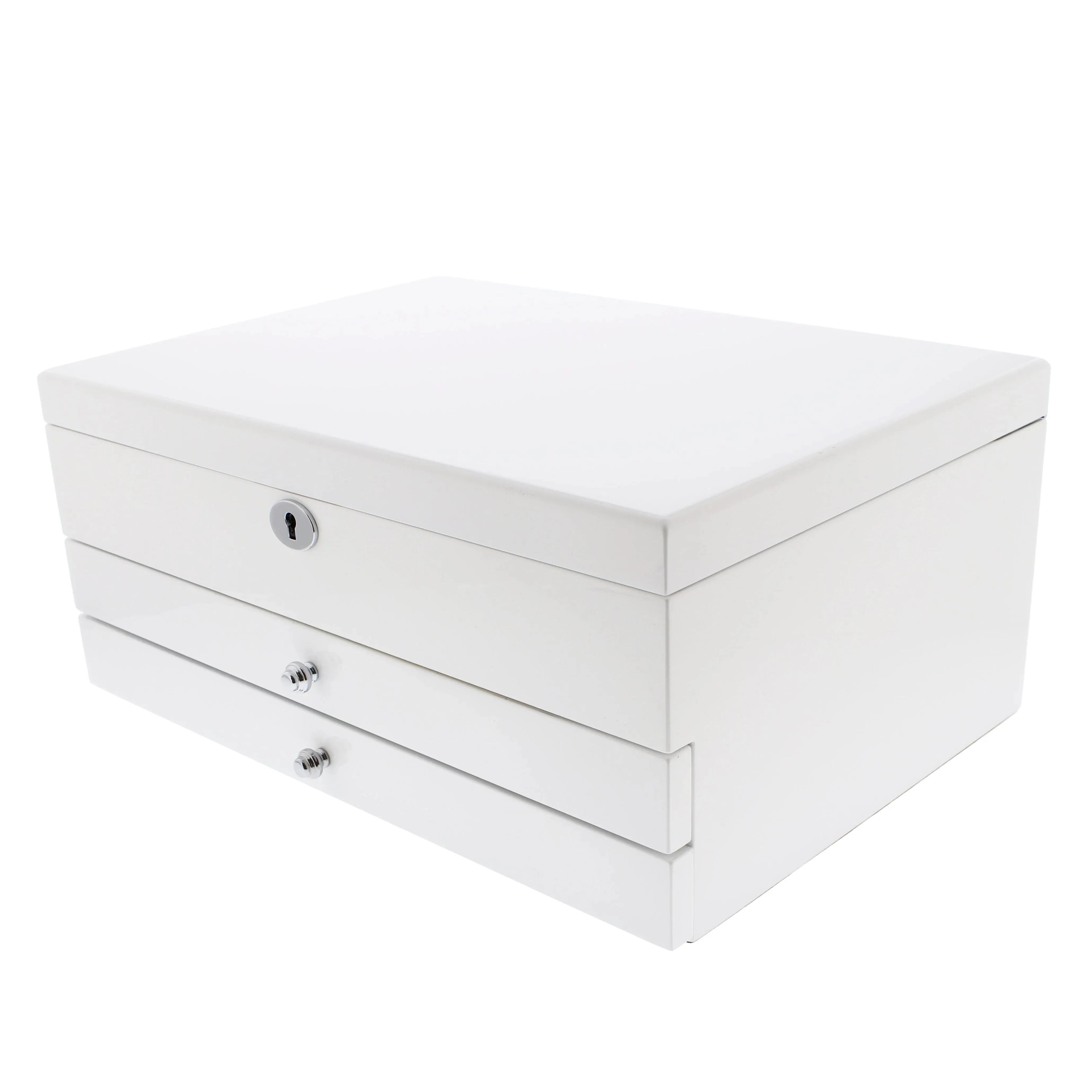 Premium Jewellery Box Extra Large Size White Gloss Finish with Camel Colour Lining by Aevitas