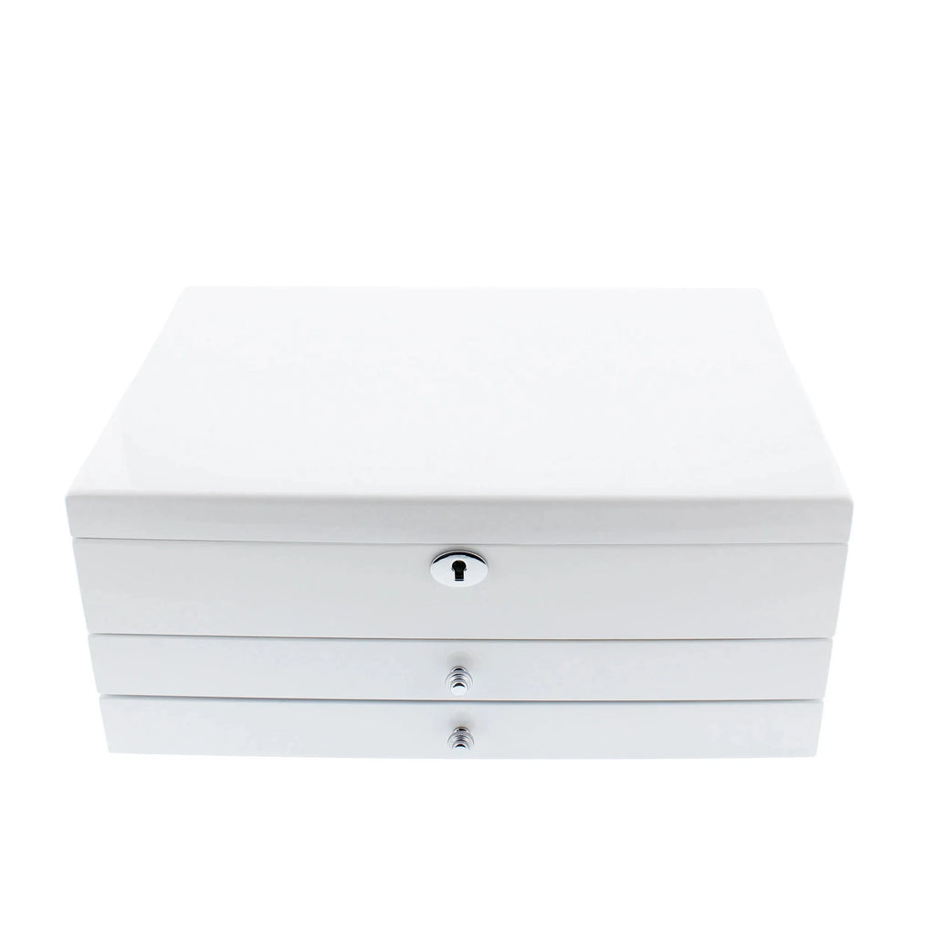 Premium Jewellery Box Extra Large Size White Gloss Finish with Camel Colour Lining by Aevitas