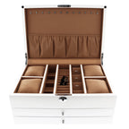 Premium Jewellery Box Extra Large Size White Gloss Finish with Camel Colour Lining by Aevitas