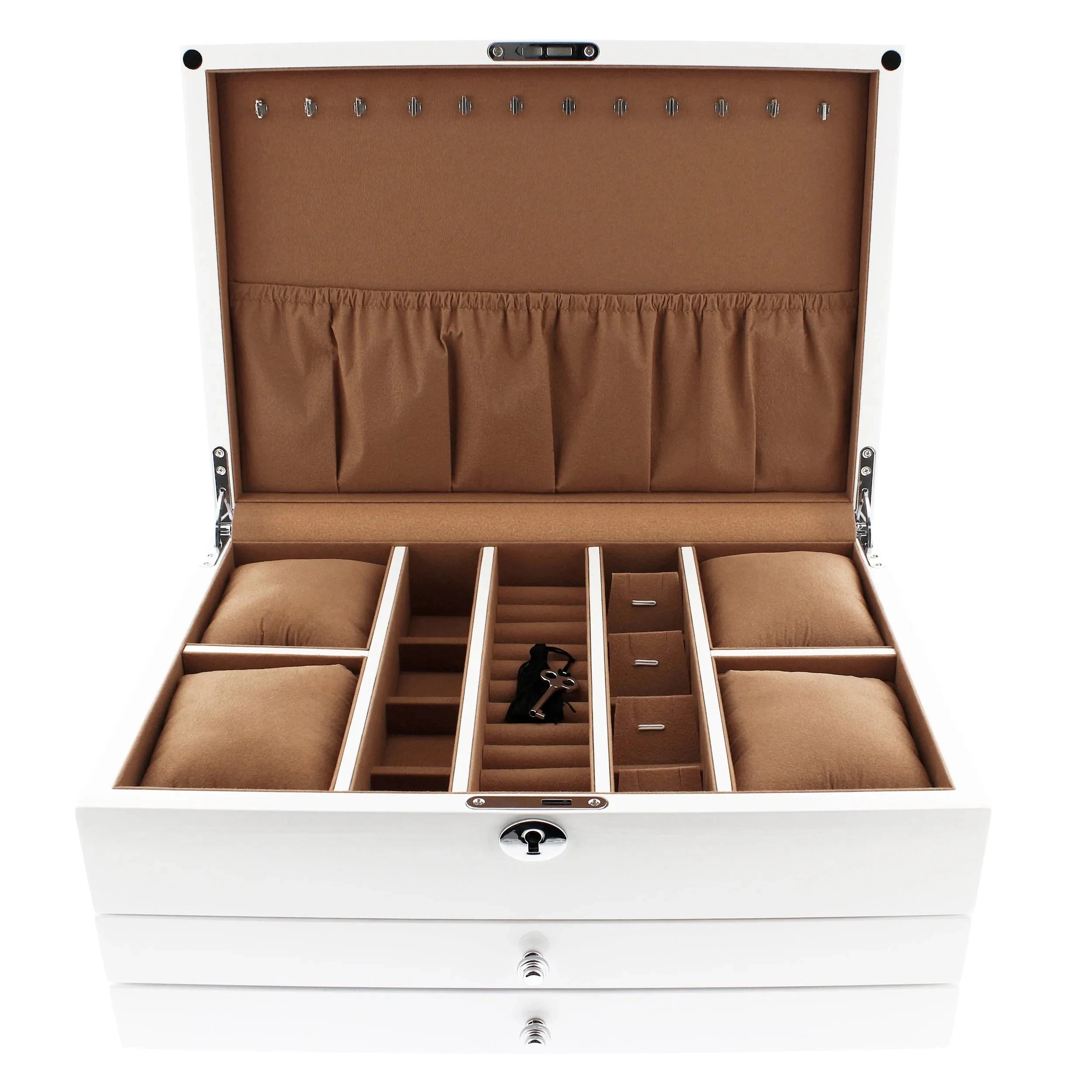 Premium Jewellery Box Extra Large Size White Gloss Finish with Camel Colour Lining by Aevitas