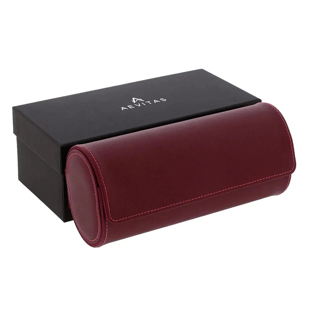 Premium Ladies 3 Watch Roll Claret Red Saffiano Leather with Soft Lining